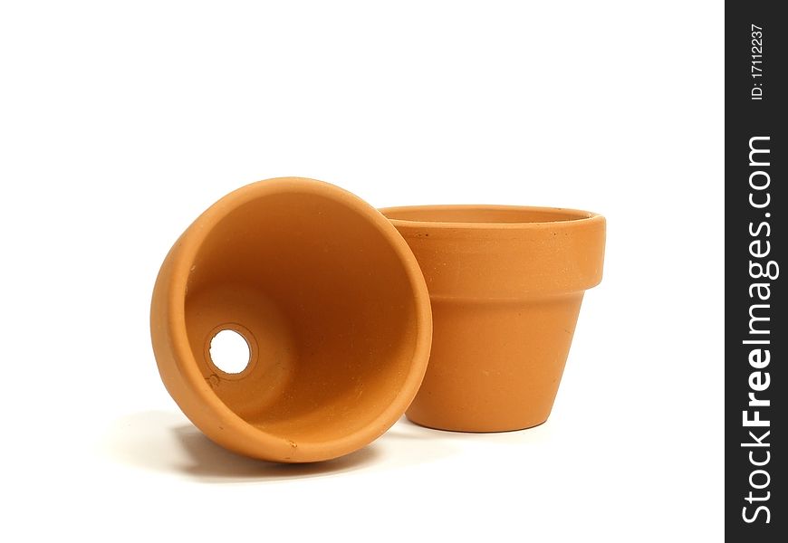 Flowerpots on the white isolate background.