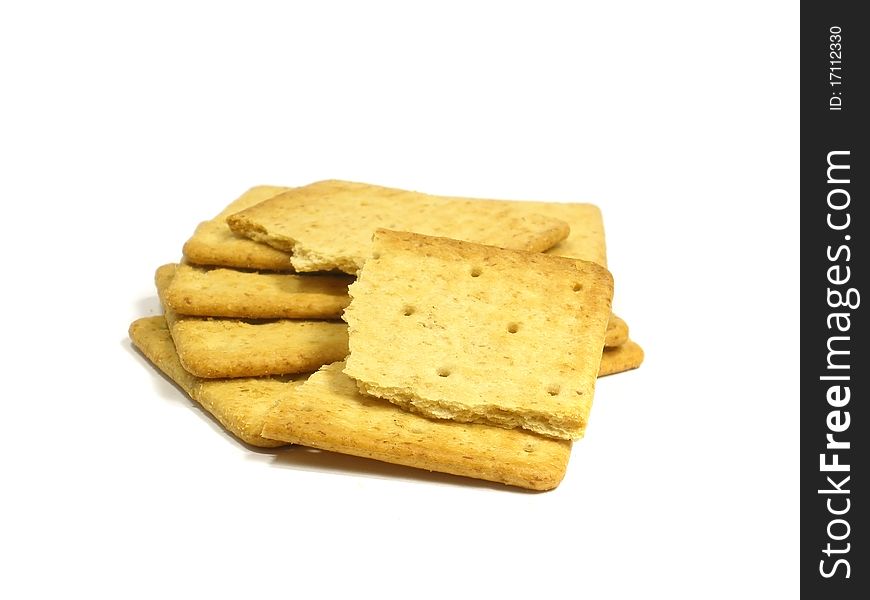 Salted crackers on the white isolate background