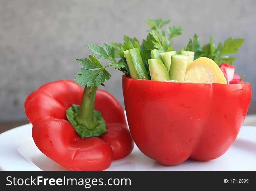 Fresh salad in a bell-pepper. Fresh salad in a bell-pepper