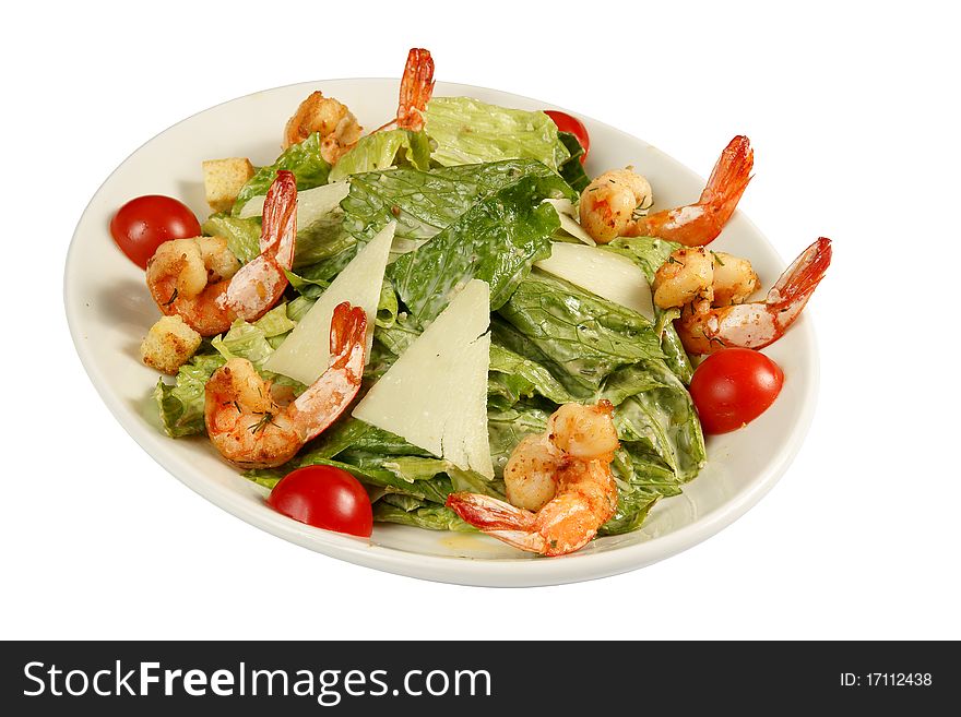 Prawn salad with mixed greens, tomatoes, lettuce, cheese, dried crust and king-size shrimp. Prawn salad with mixed greens, tomatoes, lettuce, cheese, dried crust and king-size shrimp