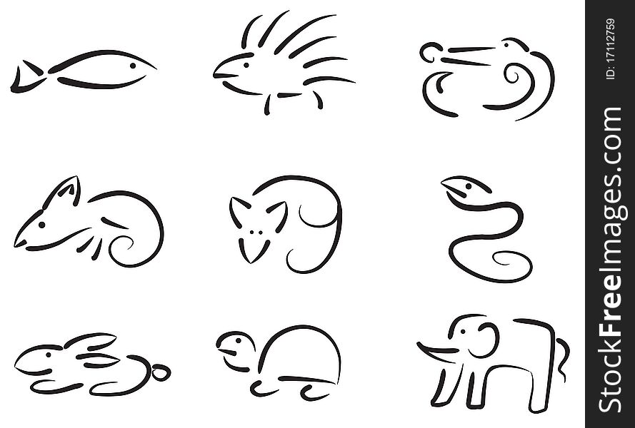 Painted artwork of animals icon set