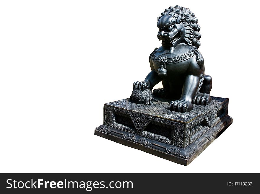 Chinese lion matal statue isolated on white background