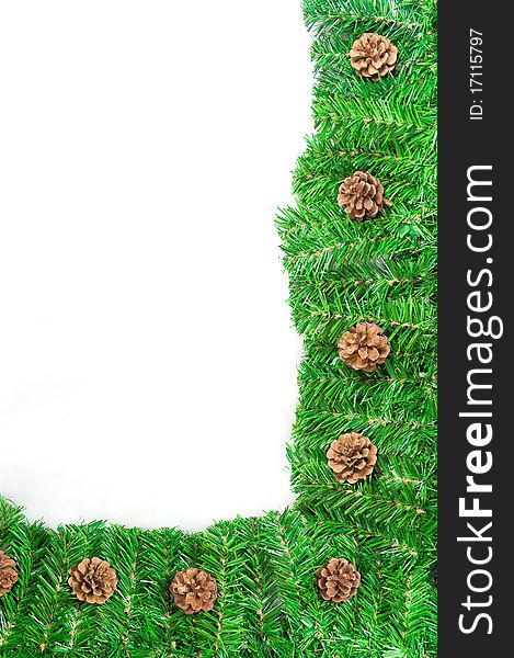 Christmas Green Frame With Pine Needles Isolated