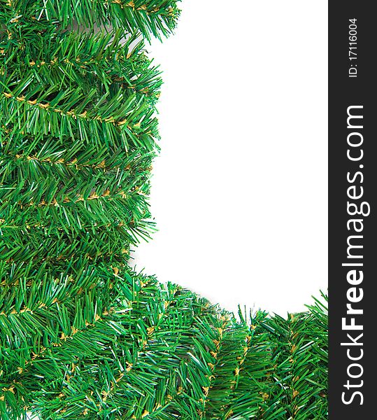 Christmas framework with green pine needles isolated on white background with studio shot. Christmas framework with green pine needles isolated on white background with studio shot