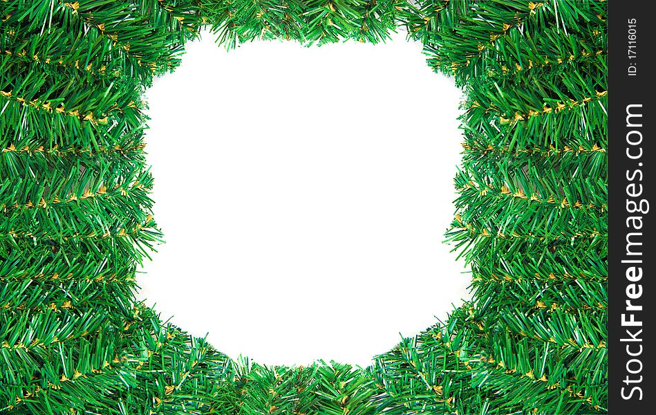 Christmas framework with green pine needles isolated on white background with studio shot. Christmas framework with green pine needles isolated on white background with studio shot