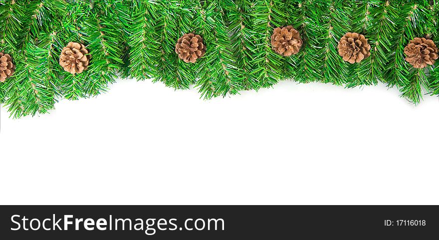 Christmas frame with pine and lights isolated on white. Christmas frame with pine and lights isolated on white.