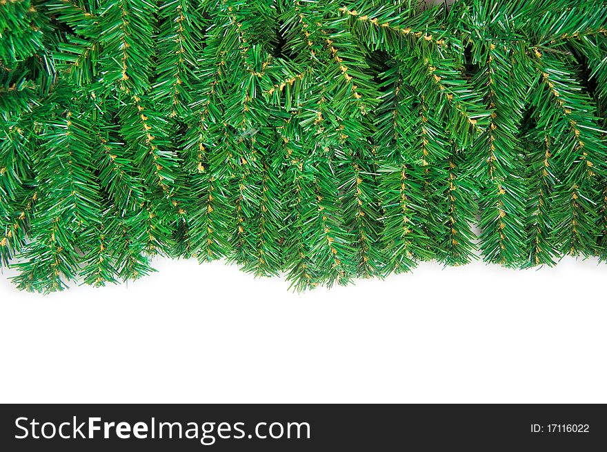 Christmas framework with green pine needles isolated on white background with studio shot