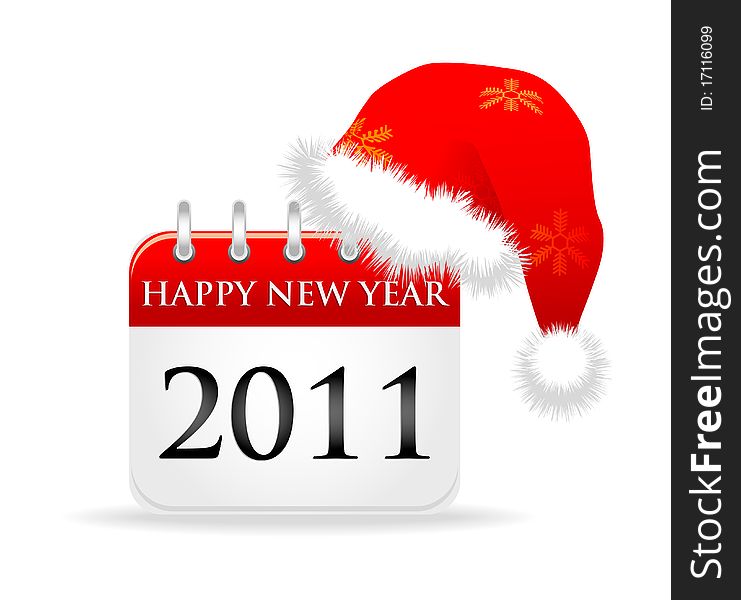 Santa cap over calendar 2011 year illustration