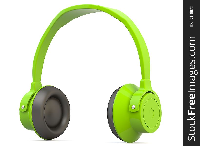 Green headphones isolated on white background