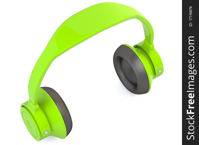 Green headphones isolated on white background