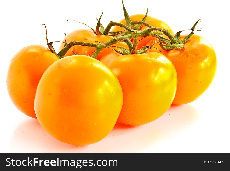 Branch tomatoes isolated on white background