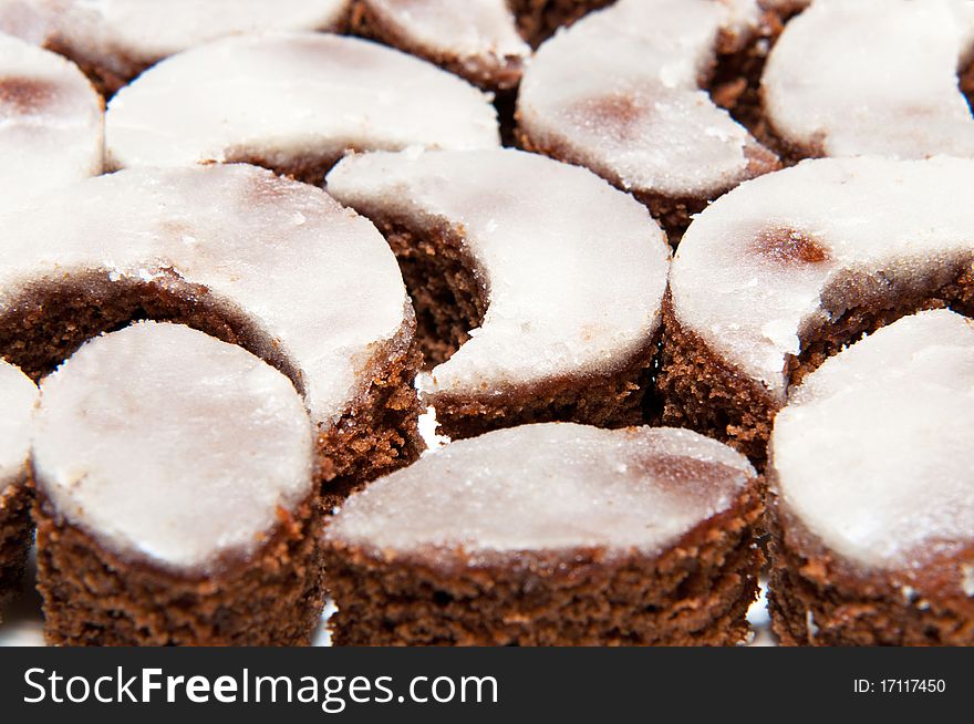 Detail of small cakes - a crescent shape, horizontal shot.