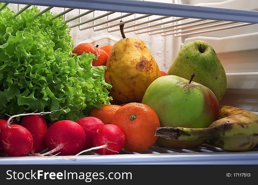 Ripe and vital vegetables in the fridge