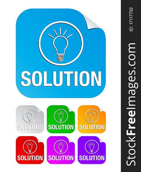 Solution and idea icon on the sticker ; easy editable vector. Solution and idea icon on the sticker ; easy editable vector