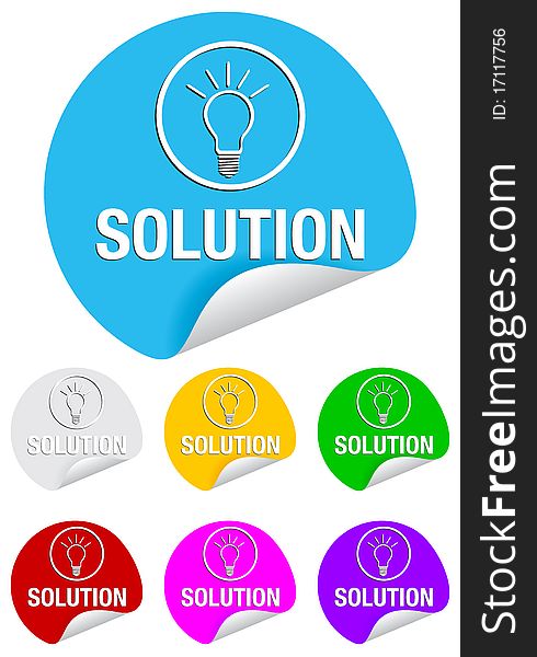 Solution and idea icon on the sticker ; easy editable vector. Solution and idea icon on the sticker ; easy editable vector