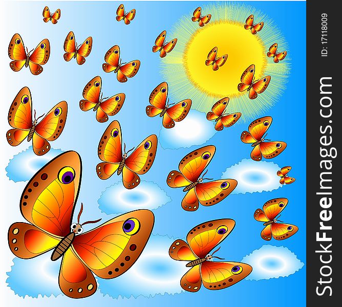 Butterflies flying to the sun
