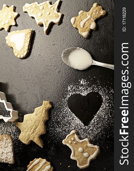 Christmas cookies with spices on black