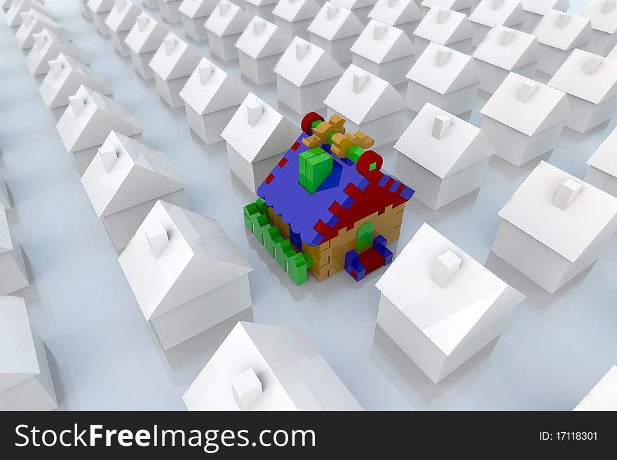 Construction toy house 3d illustration