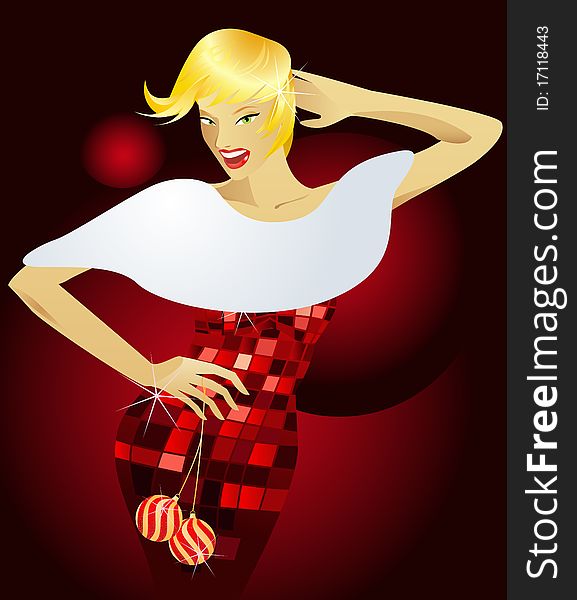 Fashion woman with christmas ball ,illustration art