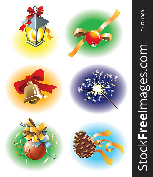 Set of holiday (Christmas, New Year) elements for design, vector illustration. Set of holiday (Christmas, New Year) elements for design, vector illustration