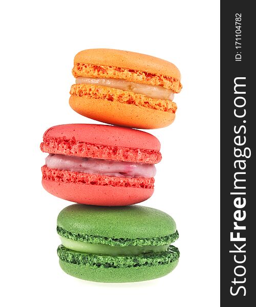 Cake Macaroon Isolated On White Background, Sweet And Colorful Dessert