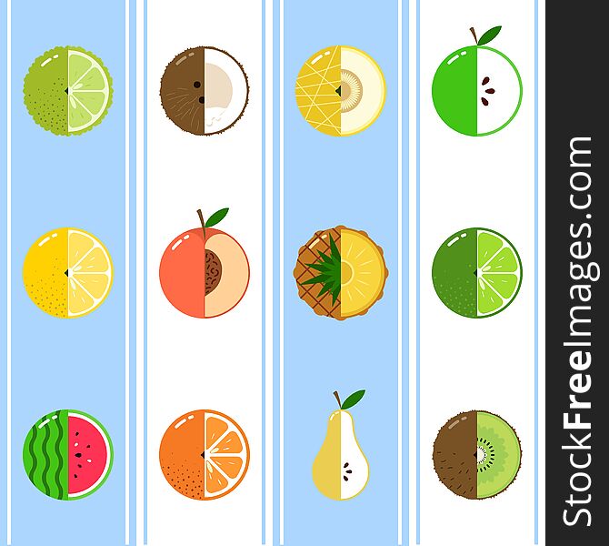 Fruits Citrus equally seamless vector pattern with duotone Vertical stripes background