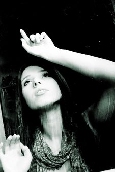 Sad Girl Behind Wet Window Stock Photo Sad Girl Behind Wet Window Stock Photo