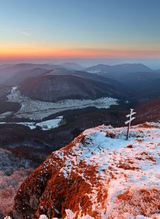 A Frosty Sunset In Mountains Stock Images A Frosty Sunset In Mountains Stock Images
