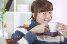 Woman At Home Drinking Tea Stock Images Woman At Home Drinking Tea Stock Images