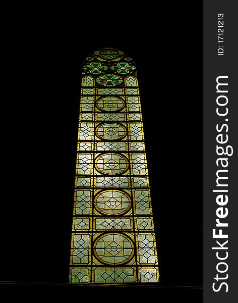 Stained glass window in cathedral of Sandomierz, Poland.