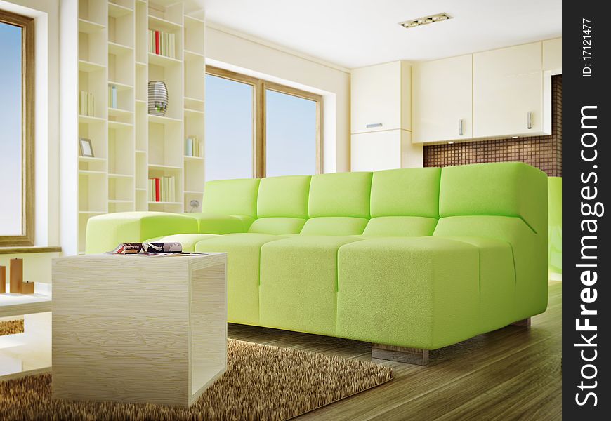 Modern interior room with nice furniture inside