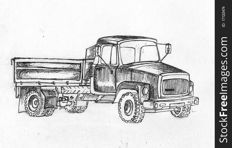Truck. Series of vehicles. Child style drawing