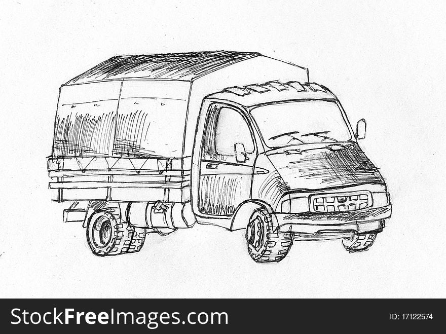 Truck. Series of vehicles. Child style drawing