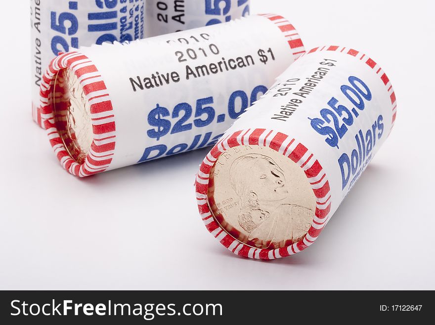 American Metal dollars packed in paper tubes for twenty-five dollars.