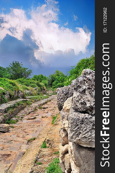 Ancient Roman road in the mountains of central Europe