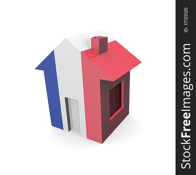 House 3d With Flag Of France