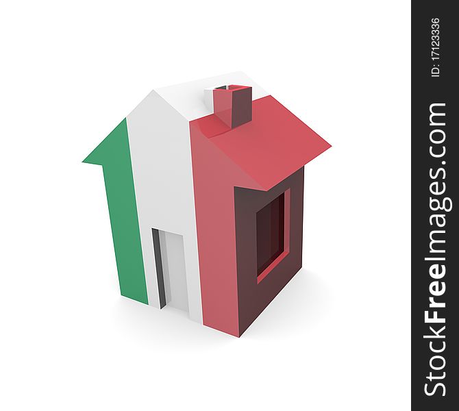 House 3d With Flag Of Italy