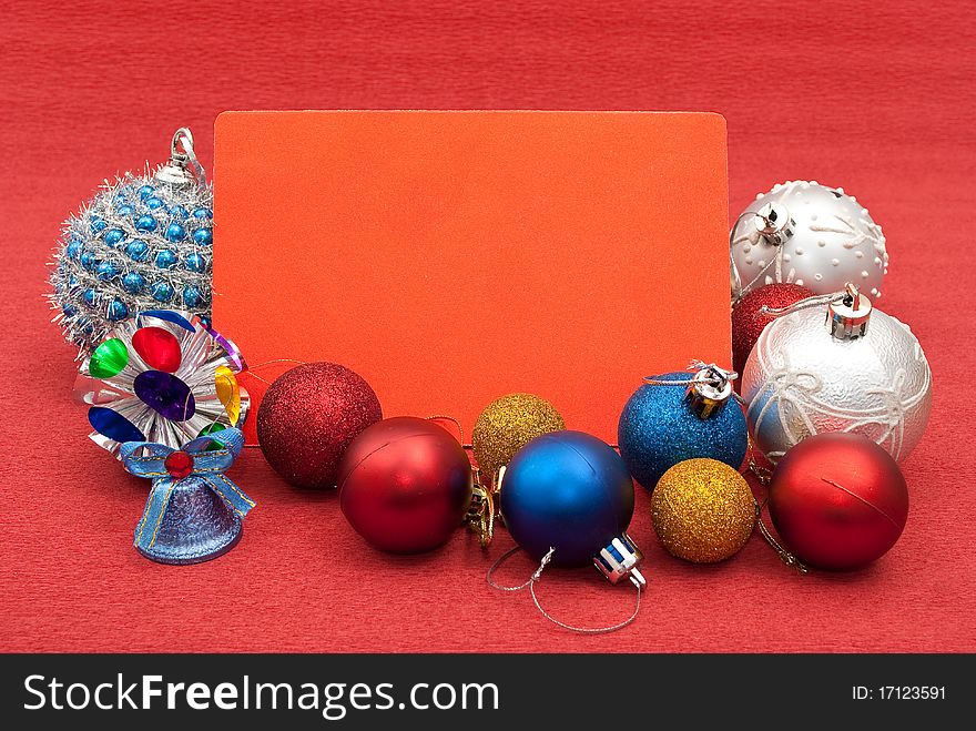 Christmas decorations and blank greeting card. Christmas decorations and blank greeting card