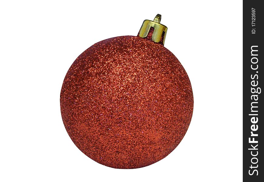 Red, shiny ball on a Christmas tree. Red, shiny ball on a Christmas tree