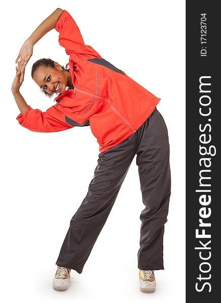 Portrait of a dark-skinned girl in a red sports clothes. Portrait of a dark-skinned girl in a red sports clothes