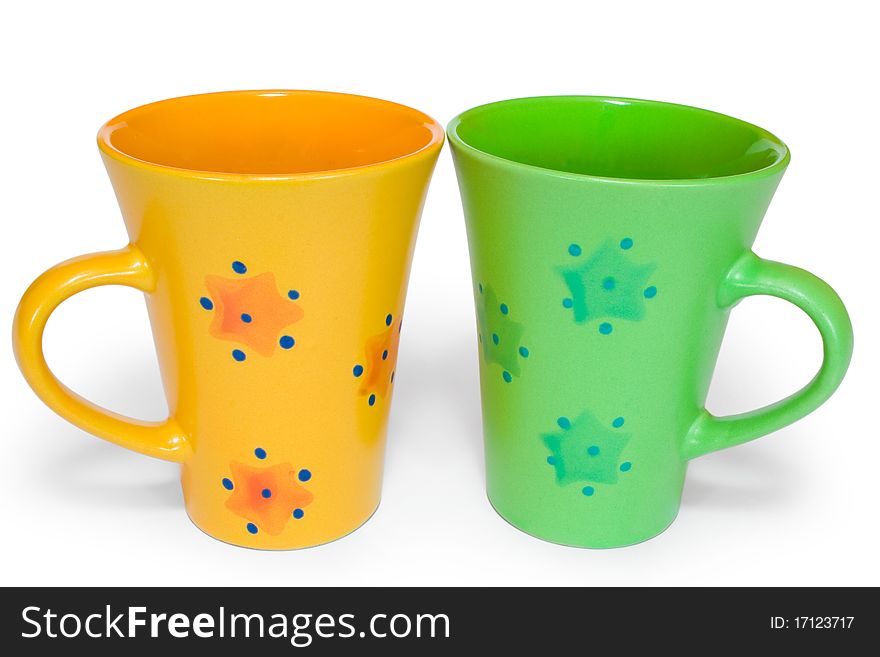 Two colored cups isolated on white