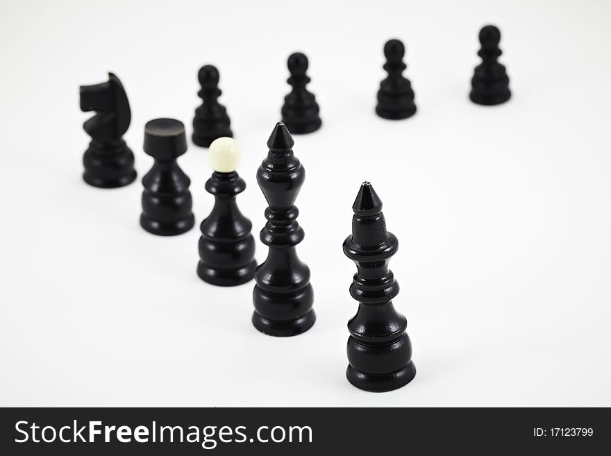 Set of black chess figures on a white background