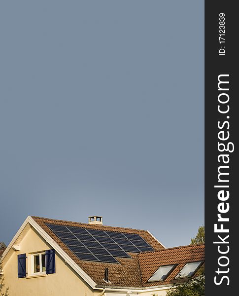 Solar or photovoltaic panels on a roof. Solar or photovoltaic panels on a roof