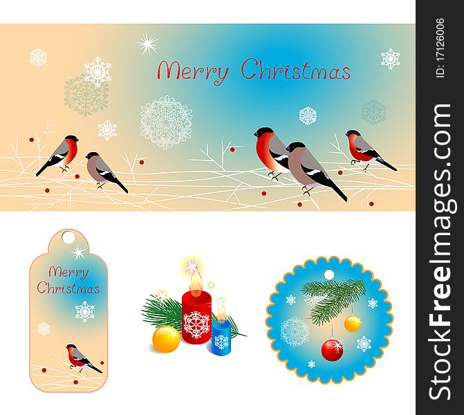 Background and tag with bullfinches. Background and tag with bullfinches
