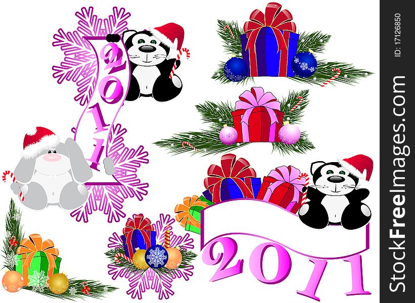 Set of the new year decorations over white background. Set of the new year decorations over white background