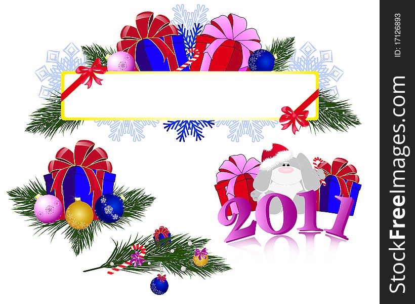 Set of the new year decorations over white background. Set of the new year decorations over white background