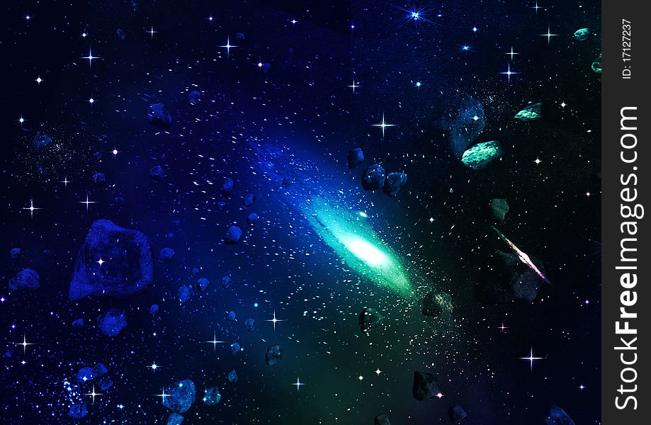 Stars and meteorites in a free space. Stars and meteorites in a free space