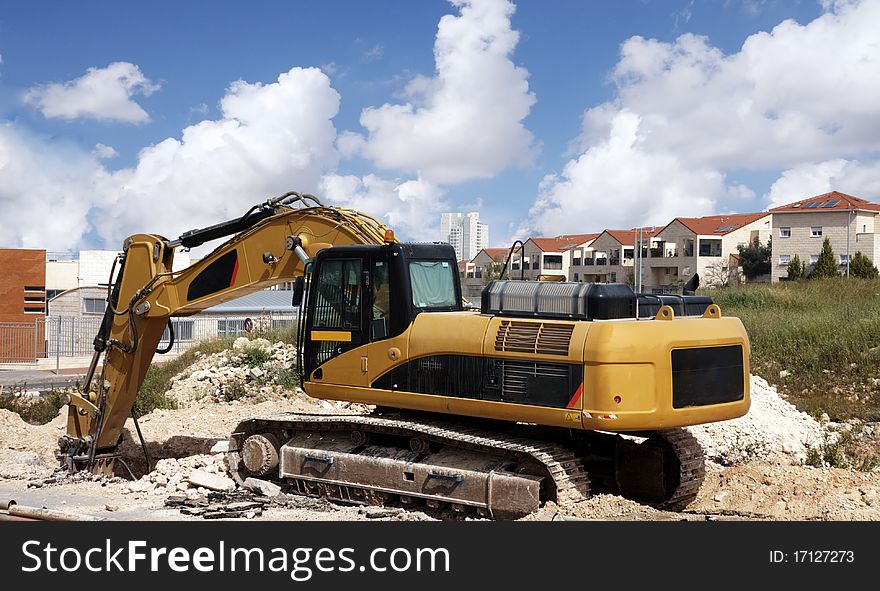 Heavy Tractor during a road construction work