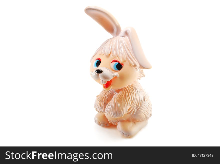 Rubber rabbit isolated on a white background