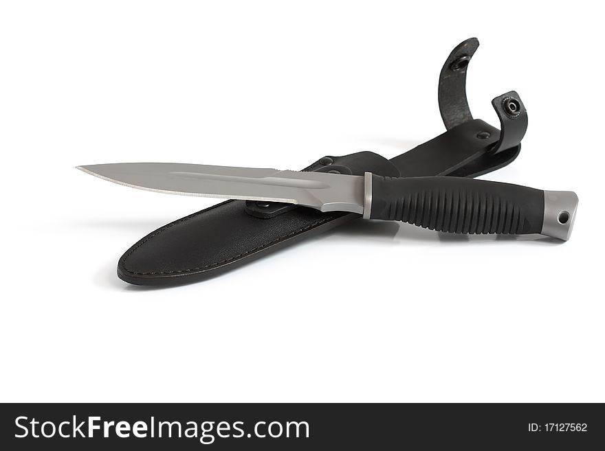 Carving knife with sheath on a white background